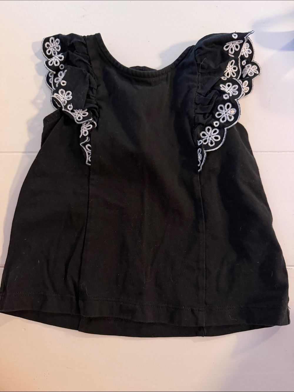Janie and Jack Black Top with White Embroidered Trim